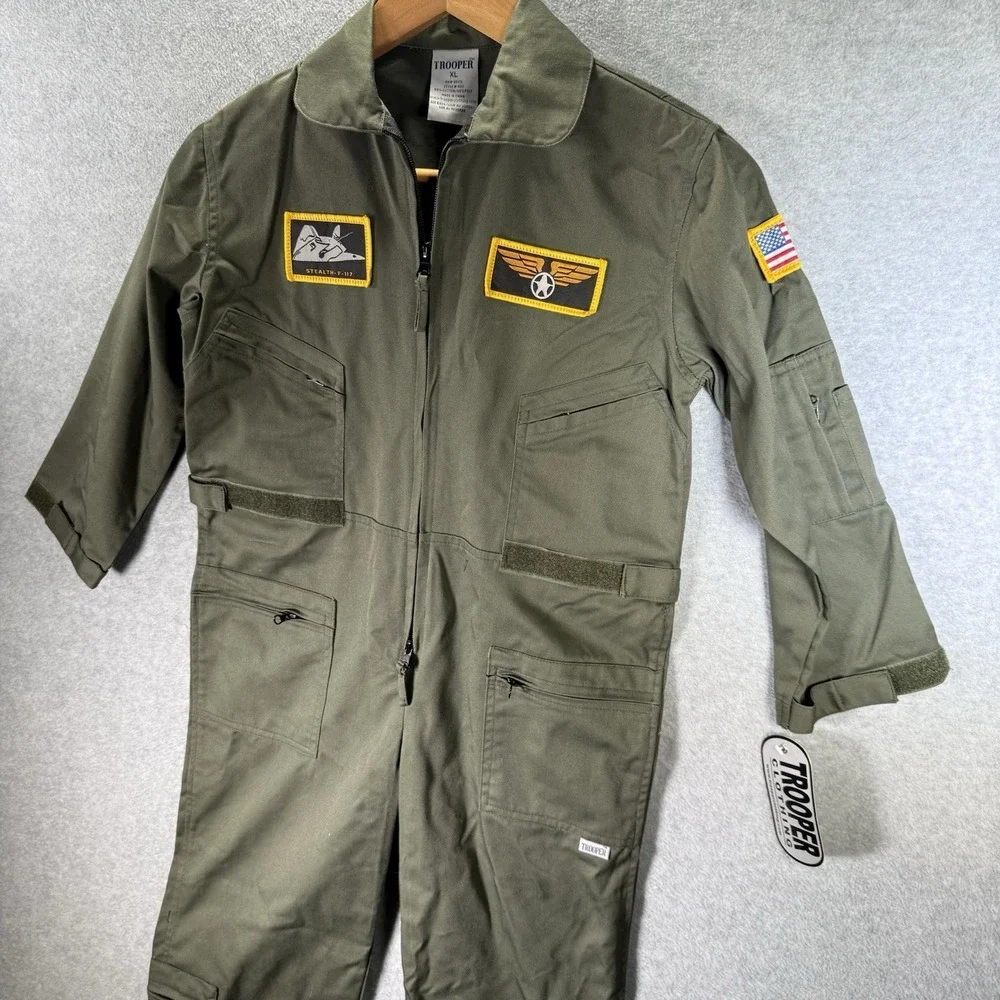 Trooper Clothing Kids Flight Suit Costume Stealth F-117 Patch USA Size XL (9-10)